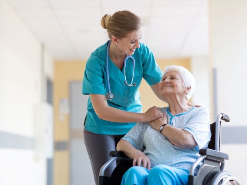 senior woman and caregiver